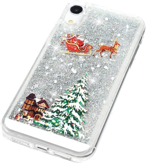 for iPhone X Case iPhone Xs Christmas Phone Case Glitter Sparkle Liquid Floating Case Shockproof Clear Soft TPU Bumper Case Xmas Santa Claus Silic...