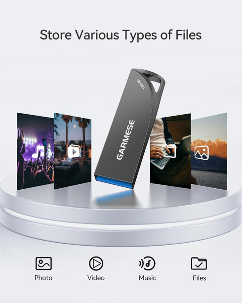 128GB USB 3.0 Flash Drive, Waterproof Metal USB Memory Stick, Slim Thumb Drive Portable Pen Drive with Keychain Hole Stylish Jump Drive for PC Com...
