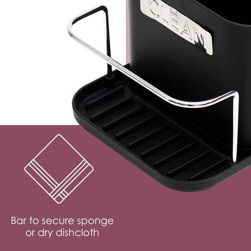 Home Basics Sink Caddy with Tray, Black | Removable Tray | 2 Divided Sections | Metal Bar for Sponge...