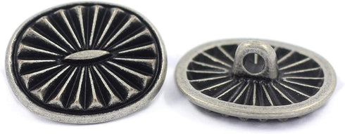 Bezelry 12 Pieces Oval Southwest Concho Style Metal Shank Buttons. 21mm X 17mm (Antique Silver)...