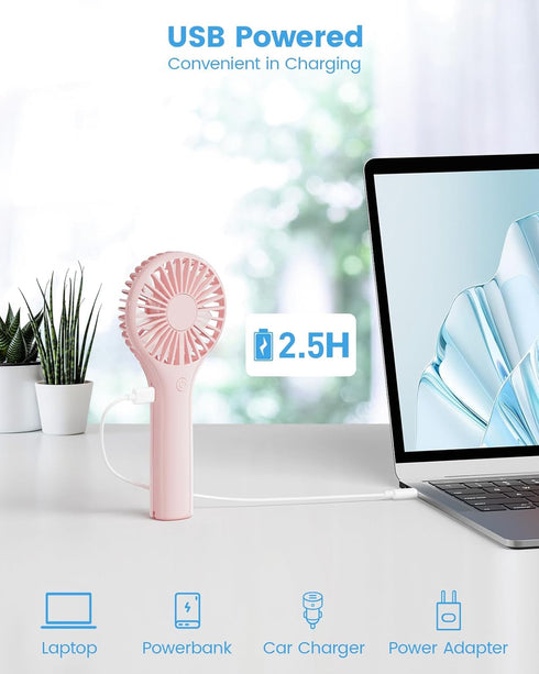 Handheld Fan, Portable Fan Mini Fan Powerful Hand Fan with 3 Speeds, USB Rechargeable Personal Fan, Makeup Lash Fan for Stylish Girls, Cute Small ...
