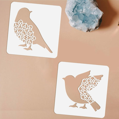 FINGERINSPIRE 12 Pcs Bird Stencil 5.9x5.9 inch Bird Silhouettes Stencil Plastic Birds with Flowers Pattern Stencil Reusable Stencil for Painting B...