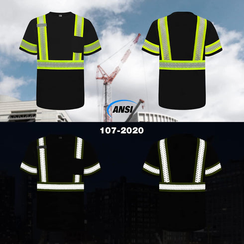 TCCFCCT High Visibility Shirts for Men Class 3 Hi Vis Reflective Safety Shirts for Men Women, Short Sleeve Construction Work Shirts with Green Ext...
