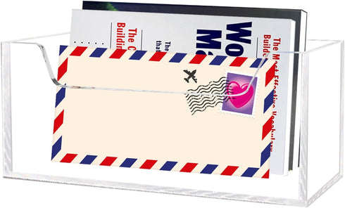 Mail Holder for Table, Acrylic Letter Holder Box for Desk or Wall Mount, Mail Organizer Countertop, Clear...