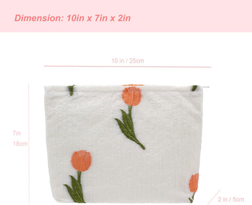 PAZIMIIK Makeup Bags for Purse Zipper Cosmetic Pouch Large Travel Canvas Make Up Organizer Tool Pouch for Women and Girls,Tulip White...