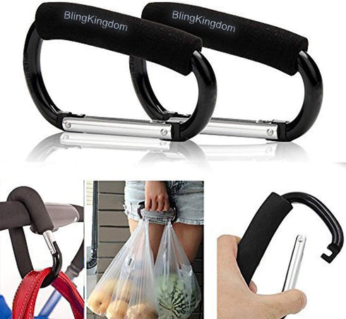 2 PCS Strong Stroller Hooks for Bags, Car Headrest Hook, Grocery Bag Hooks Large Carabiner Heavy-Duty Clip Hook for Groceries, Dog Leashes, Purses...