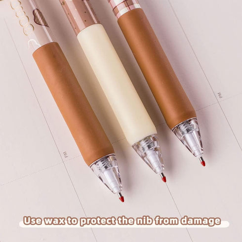 Cute Bear Pens, 6 Pcs, 0.5mm Black Ink, Smooth Writing, Retractable, Wax Protection, Classic Design...