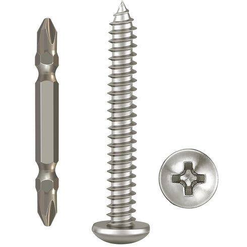 Wood Screws Assortment Fasteners Kit M4,60Pcs,410 Stainless Steel,Round Head, Philips Drive, Self Tapping,Assorted Drywall Screw,Give Away Driver ...