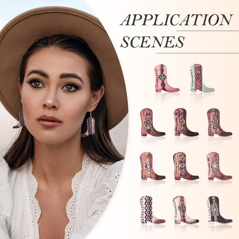 KISSITTY Wood Earring Making Kit 22Pcs Printed Cowboy Boot Wood Pendants Western Cowboy Boot Shape Wood Dangle Charms with 20Pcs Earring Hooks 20P...
