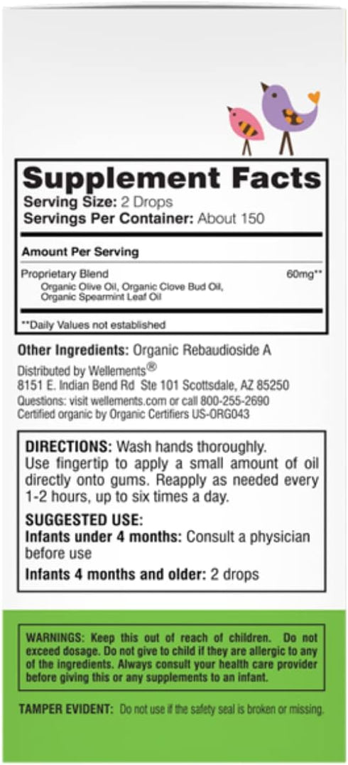 Wellements Organic Baby Tooth Oil | Soothing Massage Oil for Tiny Gums, Helps Make Teething Happy, Made with Safe and Effective Certified Organic ...