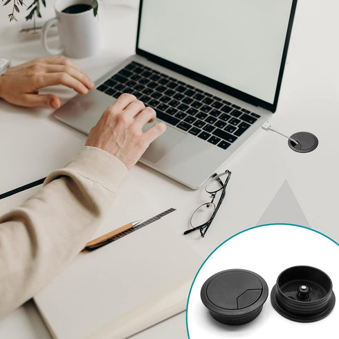 5Pcs 2-3/8" / 60mm Computer Desk Grommet, Plastic Round Desk Grommet Hole Wire Cover Organizer, Black...