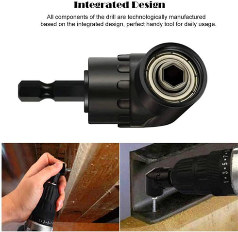 Right Angle Drill Adaptor,4-in-1 Impact Drill Bit Extension,360° Rotatable 1/4 3/8 1/2" Impact Grade Socket Adapter Set,105 Degree Angle Screwdriv...