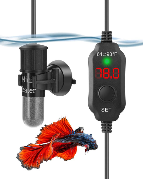 AquaMiracle Adjustable 20W Small Aquarium Heater Submersible Fish Tank Heater Betta Heater Turtle Heater Super Mini Aquarium Heater with Digital D...