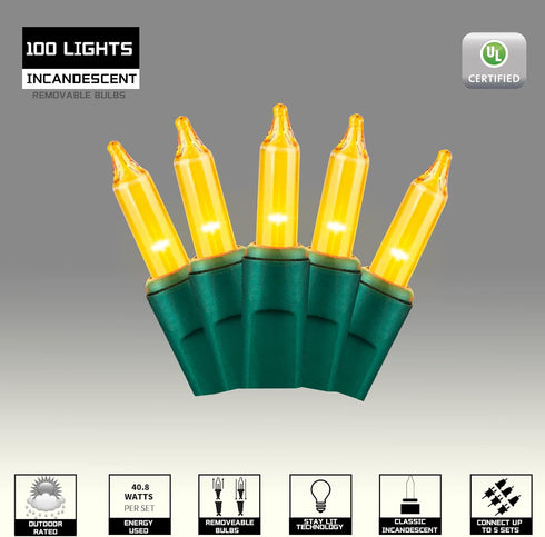 100LIGHTS Yellow Extra-Bright with End Connectors Christmas Decorative Lights 5.98m UL Certified Mini String Light Set Waterproof for Home Garden ...