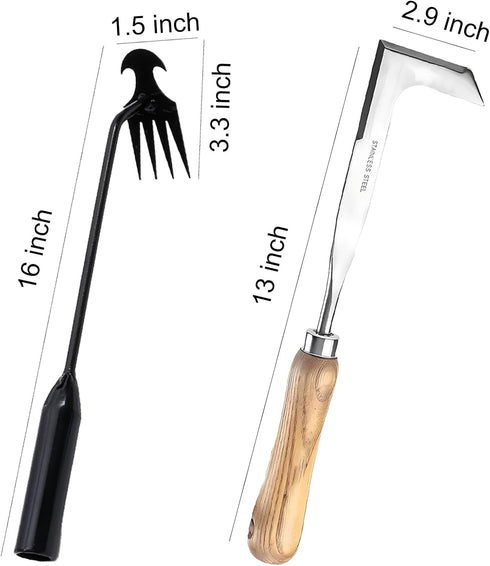 2 Pack Uprooting Weeding Tool, Gardening 4 Claw Hand Weed Remover Tool and L-Shape Manual Grass Removal Set, Manganese Steel Weeder Puller for Law...