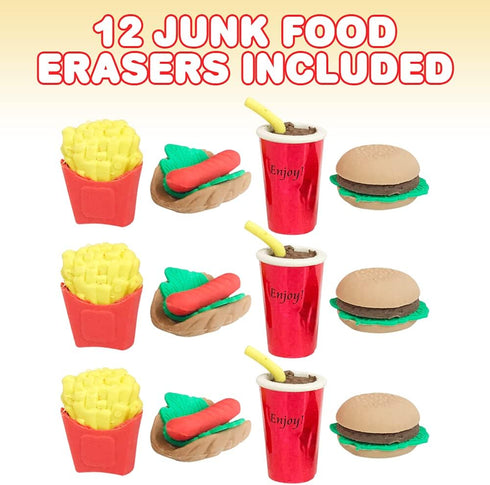 ArtCreativity Pull Apart 3D Junk Food Erasers, Set of 12, Mini Assorted Food Erasers for Kids, Back to School Supplies for Boys and Girls, Birthda...