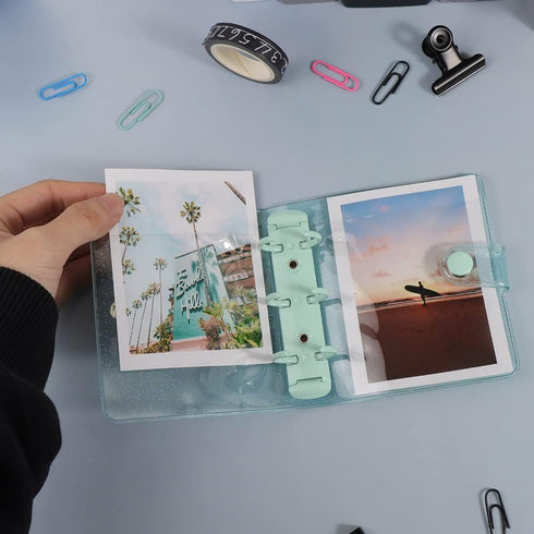 Blue Glitter Soft PVC Mini Binder Cover Refillable Notebook Binders 3 Ring Planner Shell Protectors with Snap Button Closure for Loose Leaf File F...