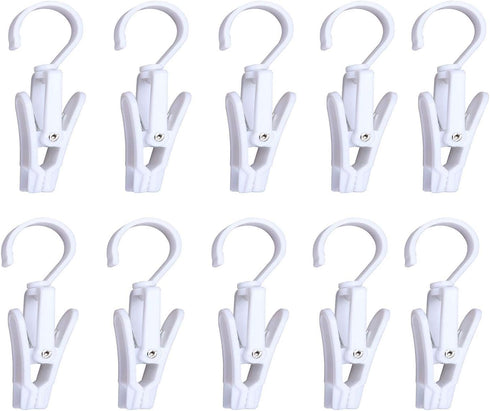 Super Strong Swivel Hanging Hooks - Laundry & Curtain Clips, Clothes Pins - Beach Towel Clips, 4.3-inch, White (10-pack)...