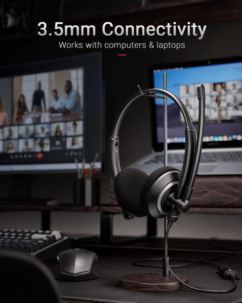 Wired Headset with Microphone for PC Laptop - 3.5mm Jack On Ear Headphones with Noise Cancelling Microphone for Boom Skype Webinars, in-line Contr...