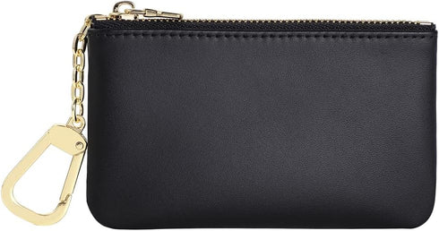 Premium Genuine Full Grain Leather Mini Coin Purse Keychain Pouch Card Holder for Men Women (Black)...