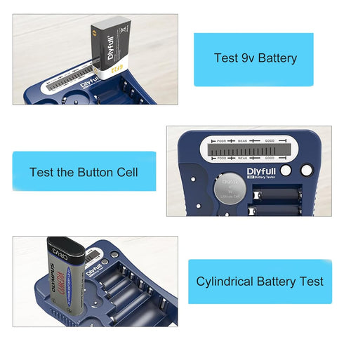 Battery Tester, Dlyfull LCD Display Universal Battery Checker for AA AAA C D 9V CR2032 CR123A CR2 CRV3 2CR5 CRP2 1.5V/3V Button Cell Batteries, 1x...