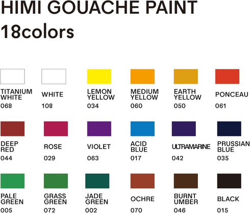 HIMI Gouache Paint Tube Set -18 Colors 12ml, with Rich Pigments, Gouache paint Non-Toxic, suitable for Beginners, Artists, and Hobby Painters. Bea...