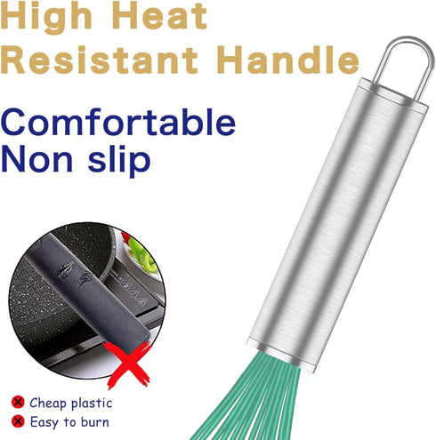 Teal Silicone Whisk, Professional Silicone Whisks For Cooking Non Scratch, Stainless Steel & Silicone Wisk,Plastic Rubber Whisk Tool for Nonstick ...