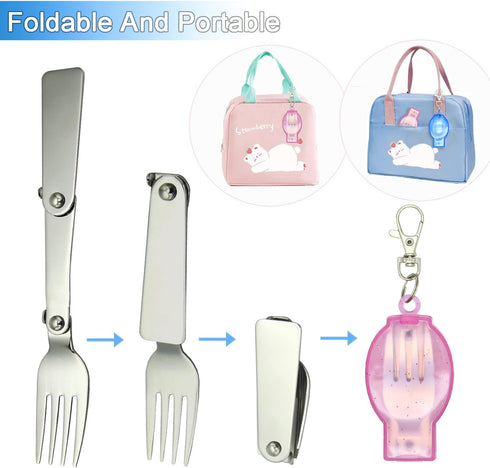 Folding Spoon And Fork Folding Fork Folding Spoon Foldable Fork And Spoon Set With Case Travel Forks Spoons For Camping Picnic 2PCS...