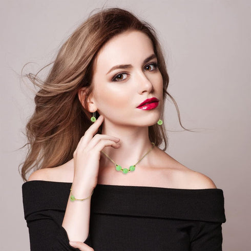 3 PCS Jade Jewelry Set for Women, Green Jade Beads Pendant Necklace, Green Donuts Drop Earrings, Ring Charm Bracelet, Gift for Mom, Wife, Sister...