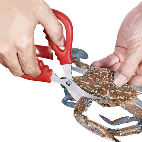 4 Pcs Seafood Scissors for Kitchen Multifunctional Seafood Fish Crab Shrimp Lobster Scissors Stainless Steel Shears,Red and black...