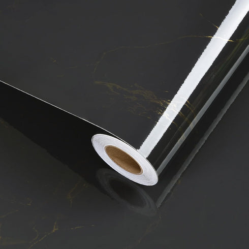Gold Black Marble Contact Paper 17.71" x 120" Glossy Marble Peel and Stick Wallpaper Self Adhesive Granite Contact Paper for Countertops Waterproo...