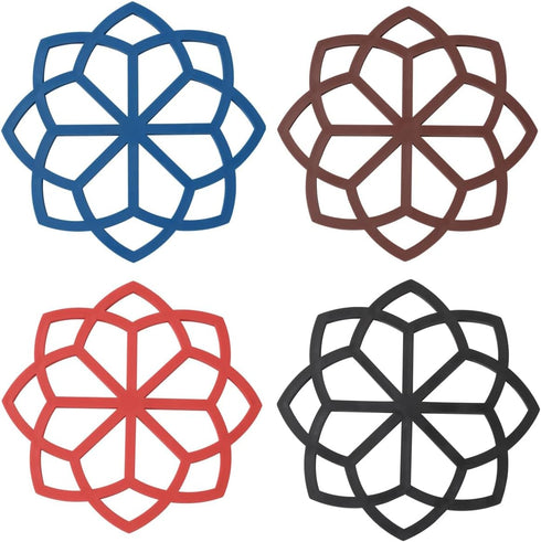 Set of 4 Flower Shaped Silicone Trivet Mat/Coasters & Hot Pads, Hot Drink Coasters, Coffee Coasters, Washers for Hot Dishes, Non-Slip Heat-Resista...