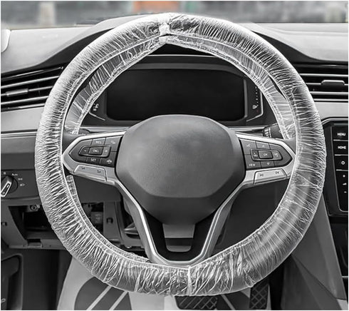 50 PCS Disposable Steering Wheel Cover, Transparent Plastic Steering Wheel Protector with Elastic Band, Universal Clear Steering Wheel Cover, Inte...