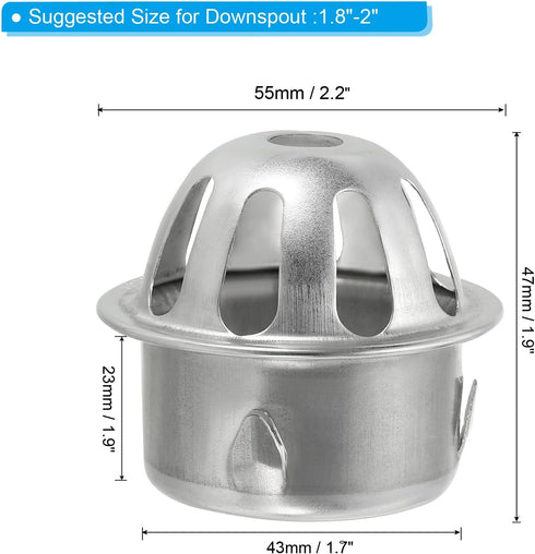 PATIKIL Dome Gutter Guard Filter, 2 Pack 304 Stainless Steel Downspout Strainer, Anti-Blocking Outdoor Gutter Cleaning Tool for Stops Leaves Debri...