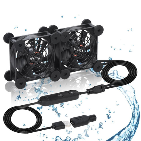 Dual 80mm Fan with 10 Speed USB 5V Fan DC 12V IPX5 Waterproof Fan PC Fan Portable Cooling Fan for Tablet TV Receiver Router DVR Xbox Greenhouse Ke...