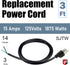EP 2 Pack 3 ft 14/3C SJTW Appliance and Power Tool Cord, 14 Gauge 3 Prong Heavy Duty Replacement Power Supply Cord Cable, 110V 115V 120V AC Pigtai...