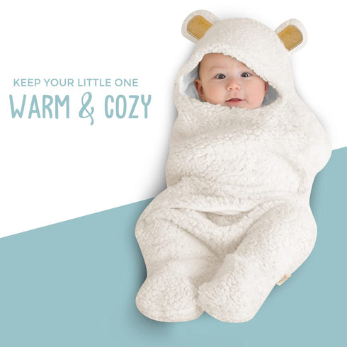 BlueMello Baby Bear Swaddle Blanket | Ultra-Soft Plush Essential for Infants 0-6 Months | Receiving Swaddling Wrap White | Ideal Newborn Registry ...