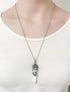 Top Plaza Antique Silver Flower Wrapped Synthetic Opalite Healing Crystal Necklace...