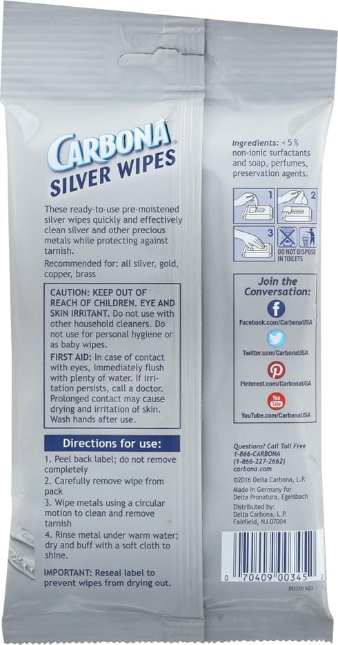 Carbona Silver Wipes | Metal Cleaner & Polish | 12 Wipes, 1 Pack...