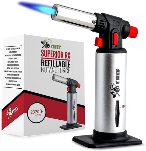 Jo Chef Butane Torch Lighter, Cooking Torch - Refillable Adjustable Flame Lighter with Safety Lock for BBQ, Baking, Brulee Creme, DIY + FREE Recip...