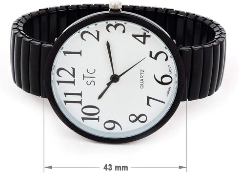 Geneva STC Black Super Large Face Stretch Band Easy to Read Watch...