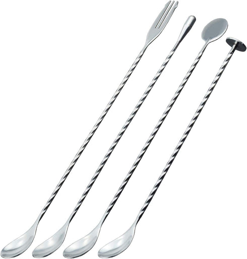 JETKONG 4 Pcs Bar Spoons Cocktail Mixing Spoon 12-Inch Bar Stirring Spoon Stainless Steel Cocktail Stirrer, Long Handle Drink Stirrers Cocktail Sp...