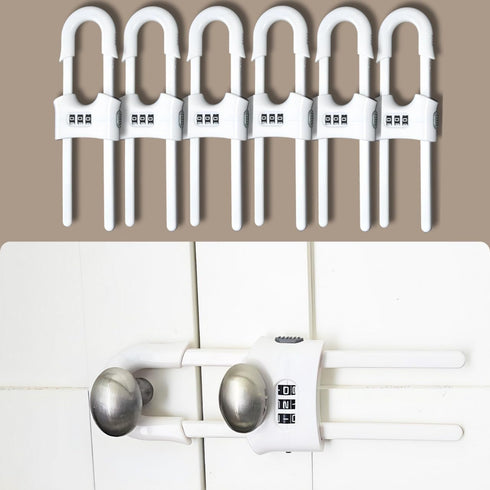 Premium Child-Proof Safety Bundle: 6 Sets of Adjustable Sliding Cabinet Door Code Locks & 2 Sets Fridge Freezer Lock Latch – Secure, Easy Install,...