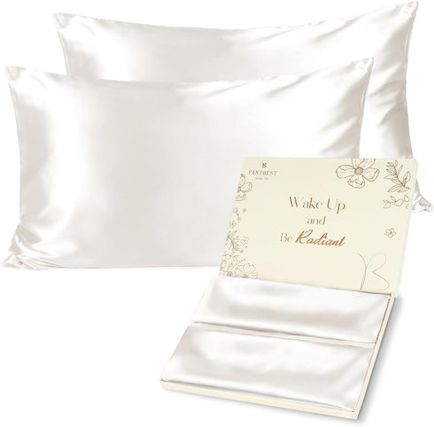 Yanibest Satin Pillowcase, Silk Pillow Cases for Hair and Skin with Zipper, Queen Pillow Cases Set of 2 for 20"x30", Exquisite Packaging for Women...