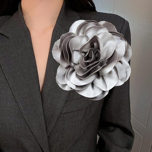 Dainty Satin Fabric Rose Flower Brooches 7.5in Extra Large Big Camellia Flower Brooches Lapel Pins for Women Wedding Party Dance Dress Clothes Acc...