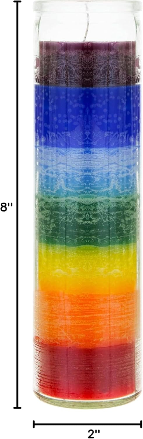 Mega Candles 1 pc Unscented Multi Color Chakra Glass Devotional Prayer Candles, Hand Poured Premium Wax Candle 2 Inch x 8 Inch, Promotes Positive ...