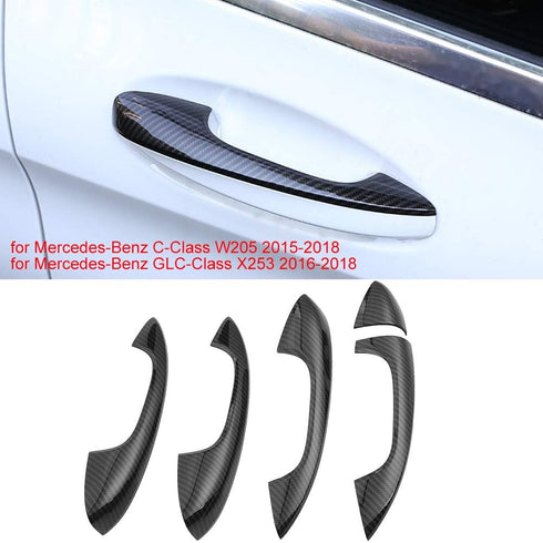 Qiilu Door Handle Covers Carbon Fiber Exterior Door Bowl Cover Trim for C Class W205 2015-2018 GLC X253 2016-2018...