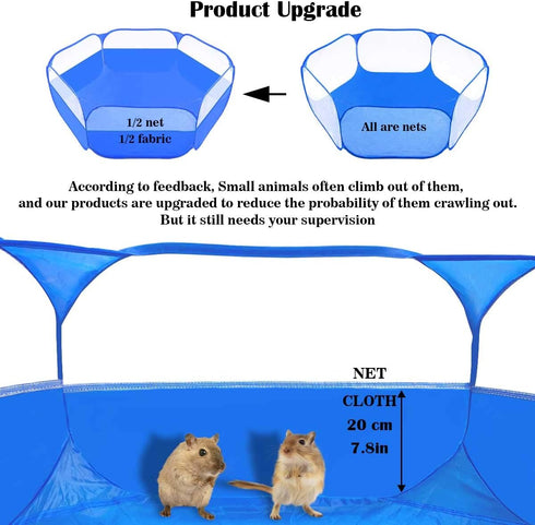 Small Animals Tent,Reptiles Cage,Breathable Transparent Pet Playpen Pop Open Outdoor/Indoor Exercise Fence,Portable Yard Fence (Upgrade Blue)...