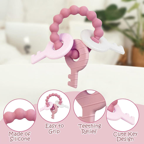YAPROOM Silicone Teething Keys for 6-18 Month Baby, Infants Toddler Toy Keys, Cute Keys Teether Ring, Soft Teether Toys for Baby Girl...