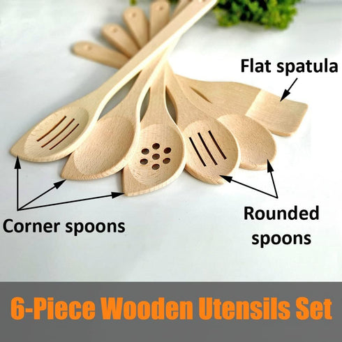 Healthy Wooden Spoons For Cooking Set of 6. Safe and Reliable Cooking Utensils for Kitchen – 100% Natural Nonstick Wood Spatula Spoon For Scraping...